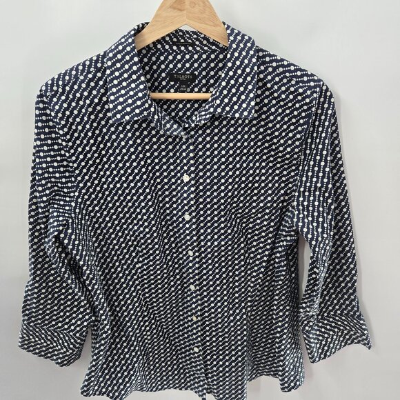 Talbots Tops - Talbots Petites Navy White Polka Dots Cotton Button Down Shirt Size 14P
